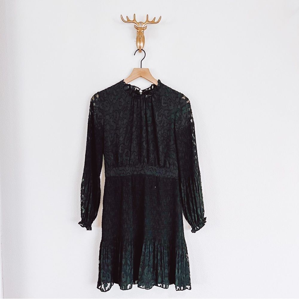 Whistles women's Black Lace Floral Long Sleeve Dress Size Small
